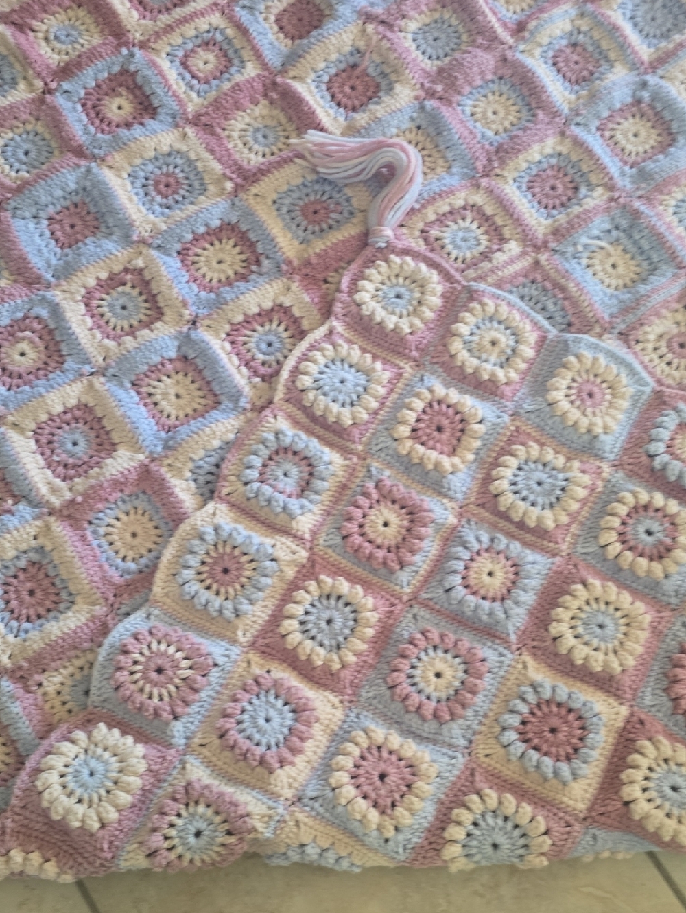 Pastel Crochet Granny Square Throw Blanket - Pink, Blue & Cream